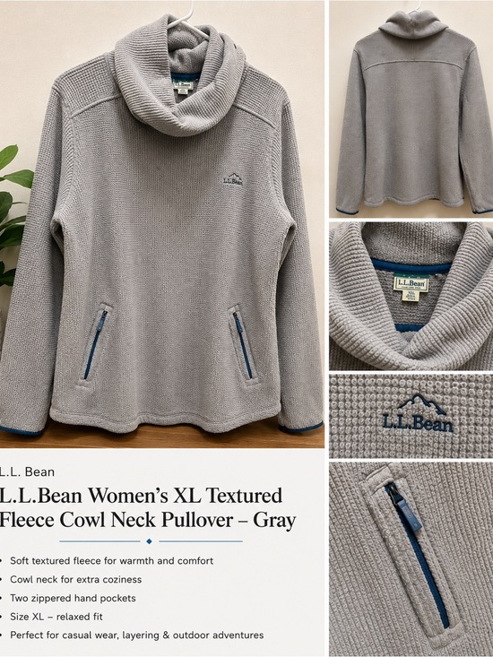 L.L. Bean Tops - L.L.Bean Women’s XL Textured Fleece Cowl Neck Pullover – Gray